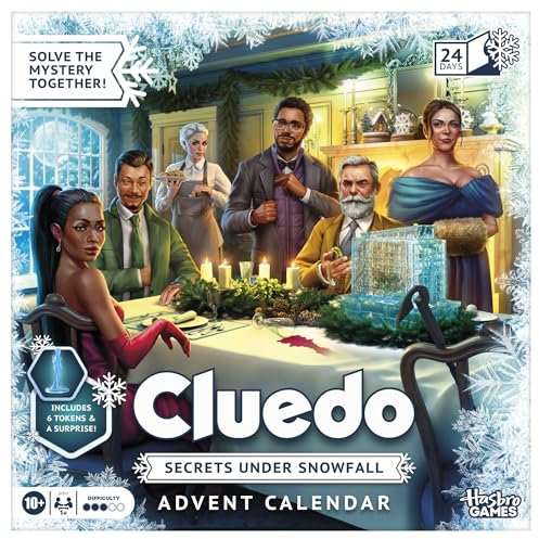 Cluedo Advent Calendar: Secrets Under Snowfall, 24-Day Family Mystery Puzzle Game with 22 Daily Puzzles, Storybook, Tokens and Surprises