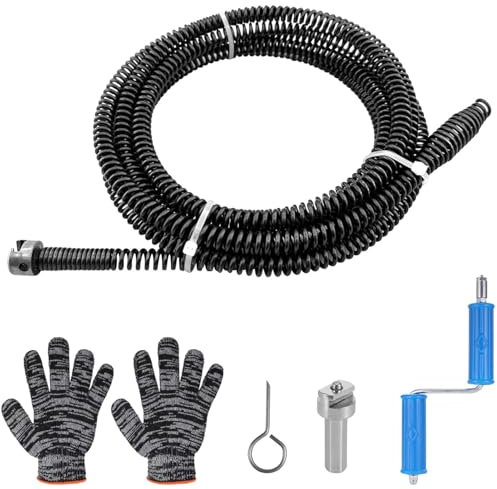 Zocipro Sonda Sturatubi 5.5m, Molla Sturatubi Diametro 10mm, Stura Lavandini e Scarichi Professionale con Adattatori Elettrici e Manuali, Pulitore per Tubi con Connettore Trapano