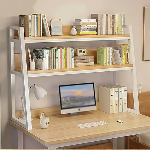 NTALJC Desktop Bookshelf Ladder Bookcase for Computer Desk,Dorm Desktop Bookshelf, 2-Tier desktop hutch organizer, Multipurpose Countertop Storage Display Rack for Home Office Furniture