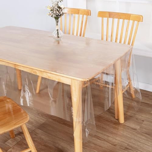 KATIMI Tischdecke Transparent, PVC Tischfolie Transparent, Wasserdicht Abwaschbar Durchsichtige Tischdecke, Fettdicht Transparente Tischdecke, für Zuhause Küche Outdoor Schutz Desktops (137×198cm)