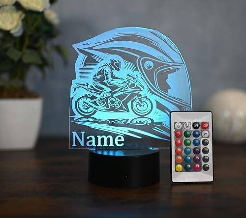 Personalisierte LED Motorrad Lampe – Geschenk für Motorradfahrer – LED Nachtlicht mit Name – Motorrad Deko für Zuhause – Biker Geschenkidee mit Gravur