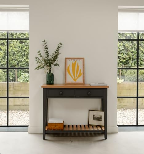 Ludlow Console Table with Drawers and Oak Top | W102cm and 85cm Wide | Slim Console Table Hallway Furniture (slate grey, large)