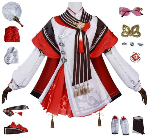 bi bi hou Genshin Impact Hutao Cosplay Kostüm Set mit Perücke Genshin Verkleidung Hu Tao New Skin Cosplay Uniform Weihnachtstag Halloween Karneval Party Bühnenauftritt Kostüm Erwachsene