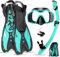 KIMIGO Schnorchelset Erwachsene mit Dry Top Schnorchel und Flossen,Ohrstöpsel,Anti-Fog Tauchermaske,3 in 1 Schnorchel Set,Taucherbrille für Schnorcheln und Tauchen,Erwachsen