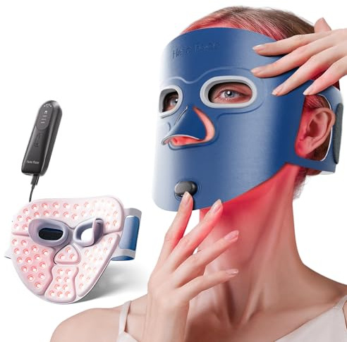 Rotlichttherapie-Maske FDA-zugelassen, 280 LED Gesichtsmaske-Therapie mit Drei-Chip-LEDs, 4 Lichtmodi, Fernbedienung, Augenschutz, Professionelles Hautpflegegerät für zu Hause