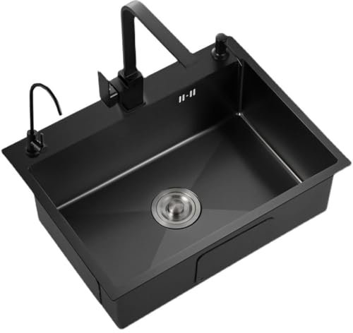 Black 50x40cm Composite Kitchen Sink - Single Bowl Undermount/t with Waste Kit, Overflow Feature, Ideal for Workstation, Stylish Black Finish