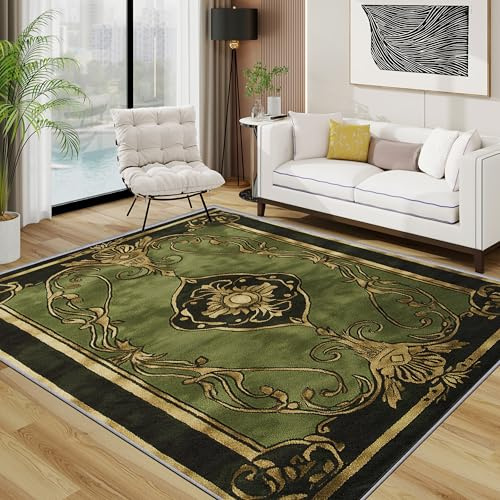 TerroVee Vintage Teppich, Klassisch Traditionell Luxus Teppiche rutschfest Waschbar Weich, Grün Wohnzimmerteppich Schlafzimmer Jugendzimmer, 120x180 cm, Grün Schwarz