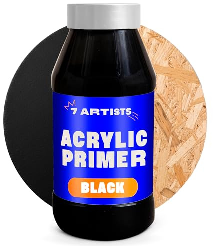 7 Artists Acrylic Primer Schwarz 1000 ml – Acryl Gesso Grundierung für Leinwand, Holz, Papier, Stein | Primer Acryl Grundfarben | Acrylic Gesso für Acrylfarben, Ölfarben, Aquarellfarben