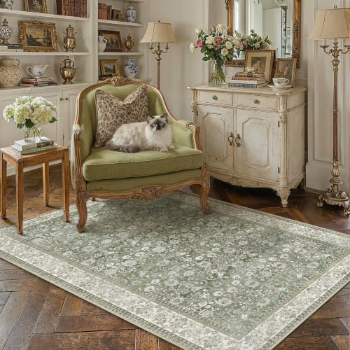 PureCozy Green Rugs Living Room 90x150cm brown Washable Area Rug | Soft Low Pile, Non Slip,Lightweight Foldable,Bedroom, Dining Room, Office，Home Deocor