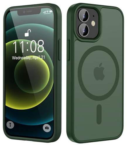 HGH Magnetisch Hülle für iPhone 12/12 Pro, Grün | Kompatibel mit MagSafe, Transluzente Matt Rückseite Dünn Stoßfest
