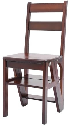 Silla de biblioteca plegable, silla escalera de madera de pino (color nogal B)
