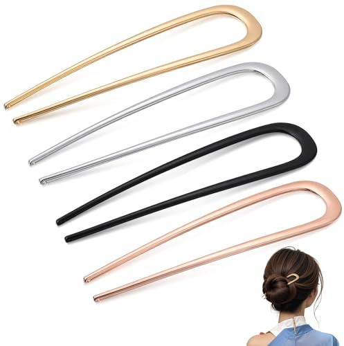 LIQWEI 4 Stück U Förmige Haarnadeln, Metall Französische Haarnadeln für Frauen, 14cm Groß Haarnadelns aus Metall French Hair Pin U-Förmige Nadeln für Frauen Mädchen Zeremonien Abschlussfeiern