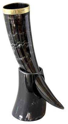 Viking Drinking Horn Tankard – Genuine Polished Ox Horn Mug (300–500 ml) Handcrafted for Re-Enactment, Beer, Home Décor & Gifts