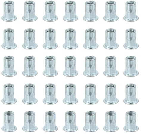 QUARKZMAN 40 Piezas Tuerca De Remache M8 x 18mm Media Hexagonal Blanco | De Acero Al Carbón, Con Recubrimiento De Zinc, Para Muebles, E Industria