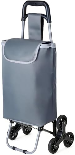 Carro de la Compra 6 Ruedas, Carrito Compra Plegable de Aluminio con Bolsa Oxford Desmontable, Carro Compra para Subir Escaleras, 23L, Gris