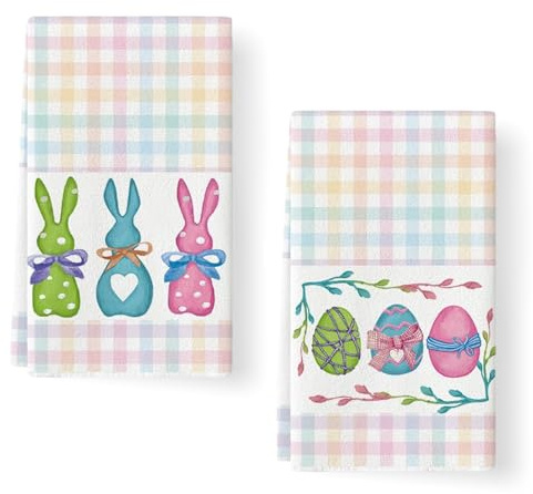 GUIZIYAO 2 PCS 40 x 60CM Geschirrtücher Ostern, Geschirrtücher Frühling, Mikrofaser Happy Easter Geschirrtuch, Küchentücher mit Hasenmotiv, Ostern Dekoration Geeignet Für küchentuch, Bunt