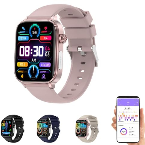 Kuisoe GlucoCare SOS— Smartwatch Mit GPS Sportuhr Mit Blutdruckmessung & EKG Herzfrequenz Körpertemperatur Bluetooth-Anrufe Nachrichten Android/iOS-Kompatibel (Rosa)