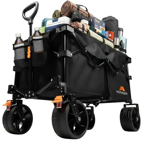 Voyager Heavy duty Camping Wagon 300L - Compact Folding Utility Trolley with All Terrain Wheels - 150kg Weight Capacity - Portable Collapsible Cart for Camping, Festivals, Beach & Outdoor Use