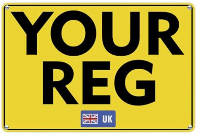 Custom Motorcycle Reg Plate Wall Sign - Yellow Reg Number Metal Plaque Home/Garage Décor Motorcyclists Gift 28cm x 20cm