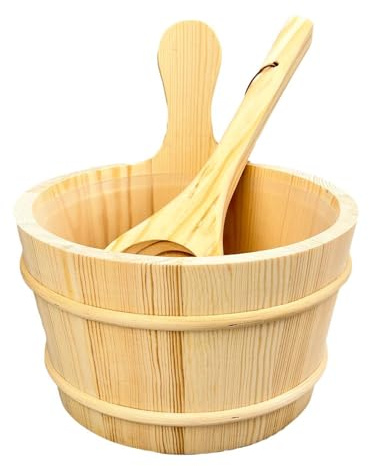 dijiusidy Seau et louche de sauna 5L polyvalents, accessoire de bain et spa en bois, adapté à multiples usages en intérieur et extérieur. Ensemble seau et louche sauna bois.