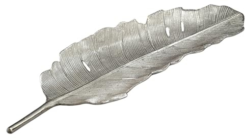 Wohnling Dekoschale Blatt Aluminium Silber Schale 60cm - Design Tischdeko Metall Wohnzimmer - Alu Wohnaccessoire Modern - Metallschale Dekoration - Aluschale lang Handmade