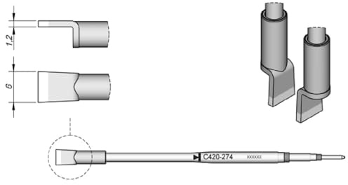 JBC Lötspitze Serie C420, C420274/6,0 mm, für Dual-In-Line-IC C420274 (Lötkartusche Lötpatrone Loetspitze Loetkartusche Loetpatrone Löt-/Entlötspitze)