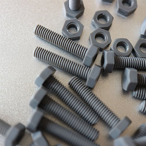 50 x PVC Vis à tête hexagonale Gris Écrous et vis en plastique PVC-U, résistants à l'oxydation et aux intempéries, robustes, en UPVC, écrous et vis en plastique, M4 x 20mm