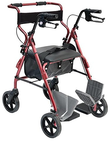 Wimed Deambulatore Doppia Funzione Rollator e Carrozzina in Alluminio Rosso per Adulti con Portata Massima 100 kg