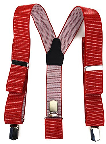 TigerTie Unisex Hosenträger in Y-Form mit 3 extra starken Clips - Farbe in rot weiß gepunktet - hochwertige Verarbeitung - Breite 35 mm