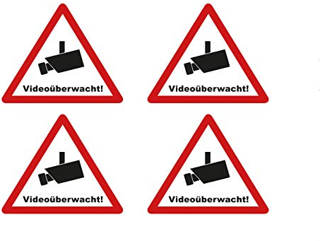 4 Stück Premium Videoüberwacht Aufkleber Alarmgesichert Alarmanlage Schild Hinweis Witterungs- und UV-Beständig