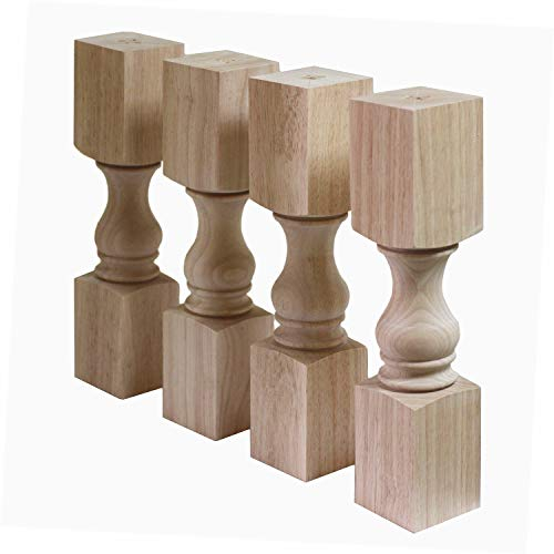 Weichuan 35,6 cm massive unlackierte Gummi-Holz-Möbelbeine Ersatz für Tischbeine Couchtischbeine für TV-Bank, 7,6 x 7,6 x 35,6 cm (Set von 4 Stück)