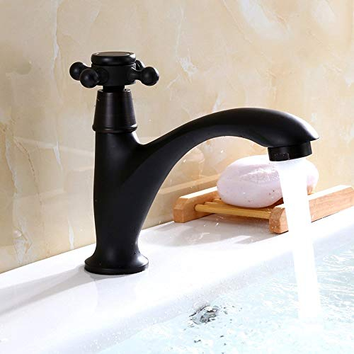 Easikc Vintage Waschtischmischer Wasserhahn Vollkupfer Waschbecken Einzigen Kaltwasserhahn Einzigen Handgriff Wasserfall Wasserhahn Deck Montiert Schwarz Öl Eingerieben Bronze Messing Toilette Bad Was
