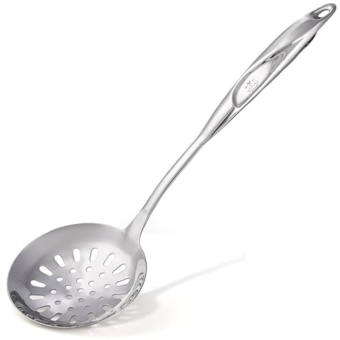 Zulay Kitchen Stainless Steel Slotted Spoon - 14.5” Large Skimmer Frying Spoon for Draining & Serving - Heat-Resistant, Rust-Proof & Dishwasher Safe Kitchen Utensil for Everyday Use