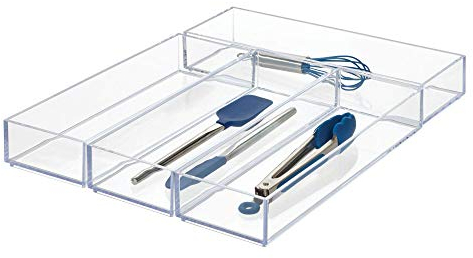iDesign Cassetti trasparenti per cucina, bagno, organizzazione posate, spatole, gadget grandi, confezione da 4