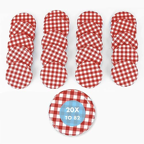 Flaschenbauer Originale Twist-Off Deckel 82mm - Für Einmach- und Schraubgläser, Ersatzdeckel - Marmeladengläser, Hitzebeständig & Luftdicht, Sets 20/50/100, Diverse Farben - 20 Stück/Rot-Kariert