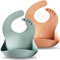 Moonkie Silikon-Babylätzchen 2er-Set, BPA-frei wasserdicht weich langlebig verstellbare Silikon-Lätzchen für Babys und Kleinkinder (Shifting Sand/Burlwood)