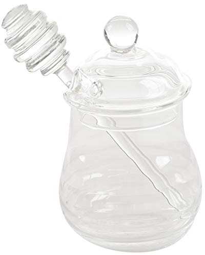Pot de Miel en Verre Transparent avec Couvercle Pot de Miel avec Louche, Clair, 9 Onces