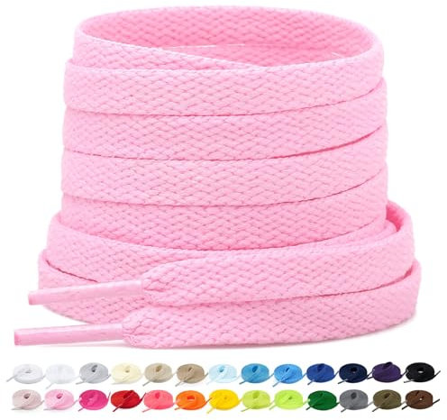2 Paia di Lacci Piatti per Scarpe, Lacci di Ricambio Premium da 8 mm (Larghezza) per Scarpe da Ginnastica, Scarpe Sportive e Casual Rosa 100cm