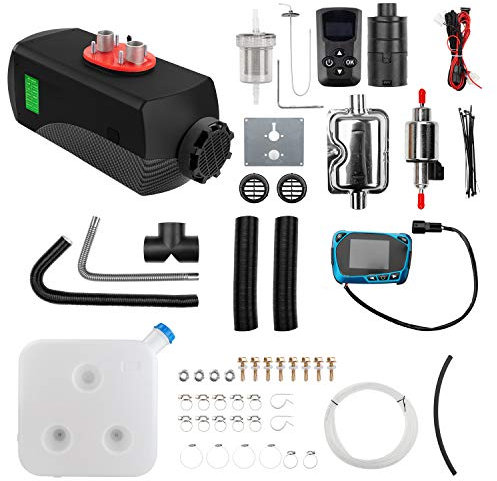 1inchome 2KW / 5KW / 8KW Riscaldatore ad Aria Diesel 12V Riscaldatore di parcheggio per Camion per Barche per Auto con Interruttore LCD (Fibra di Carbonio Nero, 8KW Nuovo Telecomando)