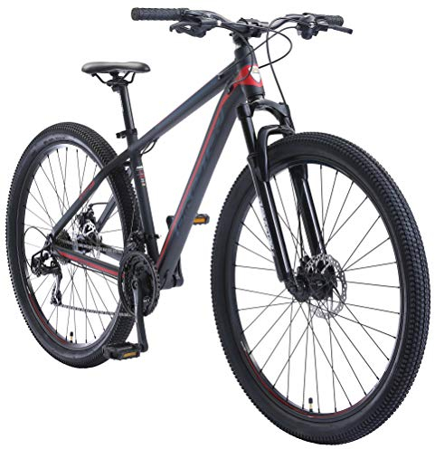 BIKESTAR Hardtail Aluminium Mountainbike Shimano 21 Gang Schaltung, Scheibenbremse 29 Zoll Reifen | 17 Zoll Rahmen Alu MTB | Schwarz Rot