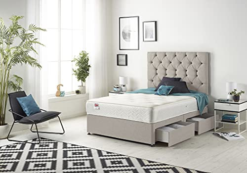 Bed Centre Premier Divan Bed Set with Sprung Memory Foam Mattress, 2 Drawers and a Matching Headboard - Available in Multiple Fabrics and Colours (4FT Small Double, Plush Silver)