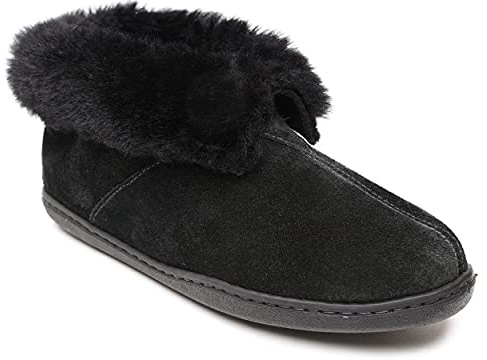 Minnetonka Women's Sheepskin Ankle Boot, Black, 9 M US