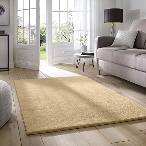 Taracarpet Supersoft kurzflor Teppich Fiona Wohnzimmer Schlafzimmer Kinderzimmer Flur Läufer waschbar rutschfest Uni Gold gelb 120x170 cm