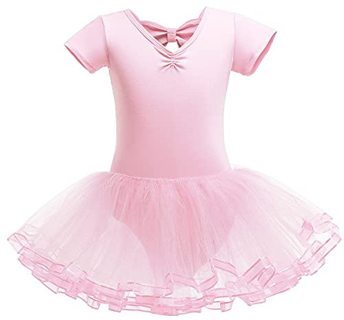 MYRISAM Toddler Girls Short Sleeve Ballet Dance Dress Tutu Skirted Leotard Bowknot Ballerina Dancewear Gymnastics Costume Pink 5-6T