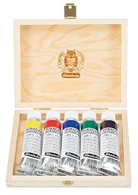 Schmincke - HORADAM® Gouache, 5 x 15 ml-Tuben, 727131 097, 10 feinste Gouache-Farbtöne im Holzkasten, höchste Konzentration der Pigmente, Leuchtkraft und Farbtiefe