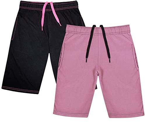A2Z 4 Kids Girls 100% Cotton Shorts Comfort Stretch Pants - Shorts S08 B/Pink 2Pack 7-8