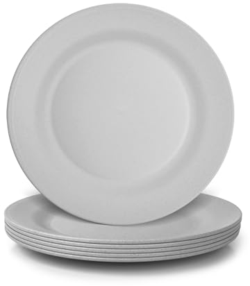 JSYMJSY Juego de platos llanos, 6 piezas de 28 cm, grandes platos planos, resistentes a roturas, de plástico, reutilizables con cepillos para fregona, ligeros, sin BPA, color gris
