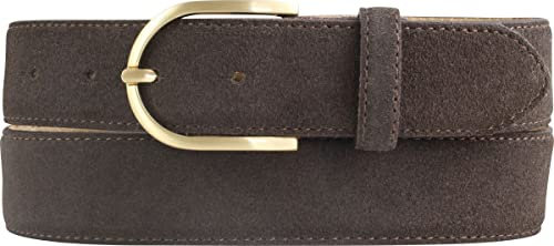 BELTINGER Damen-Gürtel aus Veloursleder 3,5 cm | Velour-Ledergürtel für Damen 35mm | Wildleder-Gürtel mit runder, goldener Gürtelschließe | Dunkelbraun 110cm