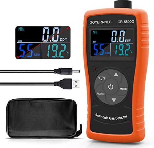 Detector de amoníaco,GR-5800g 0~100 PPM NH3Monitor de Calidad del Aire con batería Recargable USB para la Industria, hogar, fábrica, Calidad del purificador de Aire, cría, Granja de Aves de Corral