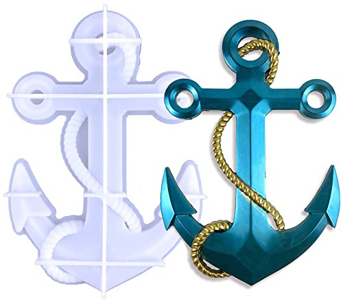 Voaesdk Anchor Rope Epoxy Resin Molds, 3D Large Anchor Silicone Resin Molds, Epoxy Casting Molds for Wall Hanging Mount Decor, DIY Wall Door Cabinets Home Office Decoration Xmas Gifts